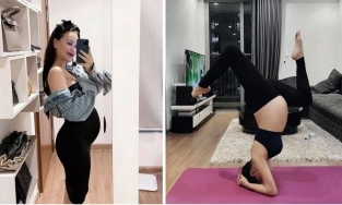 DJ Tít tập yoga 'thế khó' ở tháng thứ 8 thai kỳ khiến dân tình nể phục