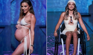 Người mẫu thể hình ôm bụng bầu 8 tháng tự tin diện bikini trên sàn catwalk