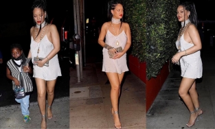 Táo bạo như Rihanna: Diện mốt váy ngủ 'quên' nội y xuống phố để đi ăn tối