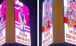 Xúc động hình ảnh cố nghệ sĩ Chí Tài trên biển quảng cáo lớn tại ngã tư Hàng Xanh