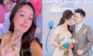 Hoa hậu Mai Phương Thuý diện váy hai dây trễ nải tại đám cưới Phan Thành - Primmy Trương