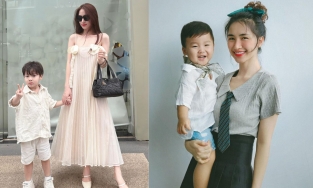 Hòa Minzy được khen như chị gái của bé Bo khi mặc đồng điệu