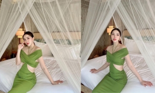 Bảo Thy mặc đồ nửa kín nửa hở check in trên giường 5 tháng sau sinh