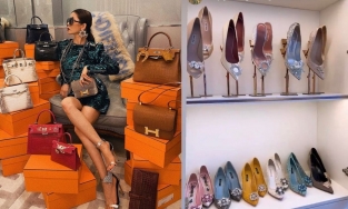 Vừa vào biệt thự mới, Lệ Quyên đã khoe tủ giày chất đống như cửa hàng