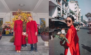 Hàng hiệu kín tủ nhưng ngày Tết, các nàng dâu hào môn vẫn chuộng áo dài 