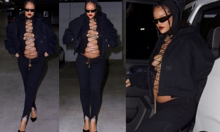 Từ khi công khai mang bầu, Rihanna ăn mặc ngày càng nóng bỏng, khoe bụng tròn xoe