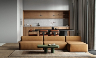 Căn hộ mang tone nâu, ghi chủ đạo nhưng càng nhìn càng thấy dễ chịu