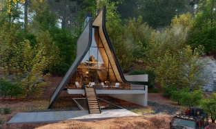 'Kujdane Cabin', ngôi nhà nhỏ trong rừng có giếng trời đón mưa ngắm tuyết