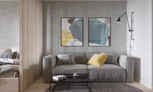 Cải tạo căn hộ 44m² sáng tạo bằng cách bỏ tường dùng vách ngăn lam gỗ