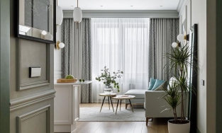 Căn hộ 54m² với thiết kế sang trọng, nhấn nhá sắc xanh trên phông nền trung tính