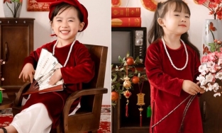 Mặc áo dài nhung chụp ảnh đón Tết, bé gái được thả tim lia lịa vì quá đỗi xinh xắn