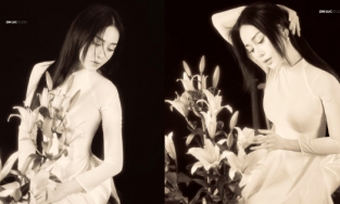 Phương Oanh vào vai thiếu nữ bên hoa huệ, 'bố chồng' thốt lên: 'Trông rất liêu trai'