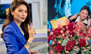 BTV Ngọc Trinh cầm bó hoa 100 cây vàng lên sóng VTV, báo lỗ tiền trăm triệu