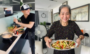 Cuối tuần Quốc Trường mặc đồ kín mít vào bếp, chỉ cần mẹ khen đẹp là được