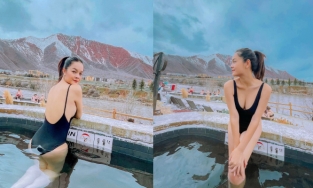 Phạm Quỳnh Anh mặc bikini tắm nước nóng 107 độ nhưng fan chỉ nóng lòng nhìn vòng 2