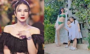 Diệp Lâm Anh đăng ảnh cùng con, đôi chân dài miên man, cơ bụng 11 mới là tâm điểm