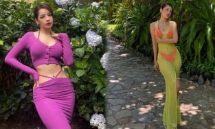 Chi Pu mặc như không mặc, nội y hồng rực lộ như in trên váy