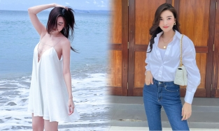 Cao Thái Hà diện váy ngủ mỏng tang ra biển