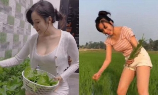 'Đỏ mặt' với thời trang làm vườn, đi cấy của bà Tưng - Lê Thị Huyền Anh