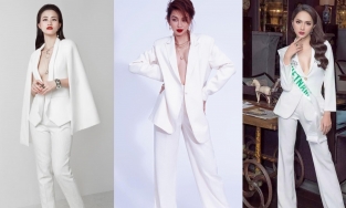 Mỹ nhân Việt 'thả rông' vòng 1 với suit trắng: Hoa hậu Thuỳ Tiên áp đảo với visual sang - xịn - mịn