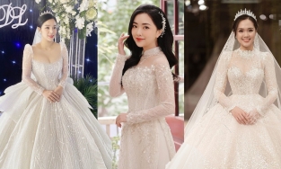 Mấy ai được như vợ cầu thủ Việt: Diện váy cưới cả tỉ đồng, toàn hàng đặt may riêng có 1 không 2