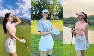Ra sân golf thôi nhưng Hiền Hồ và những người đẹp này đều ăn diện, khoe da trắng, dáng nõn nà