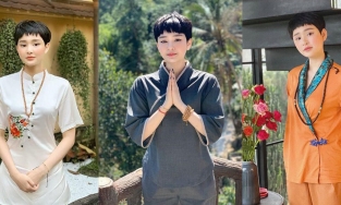 Ngoài trang phục golf, Hiền Hồ còn có BST đồ lam đi chùa nhưng lại gây khó chịu với một chi tiết