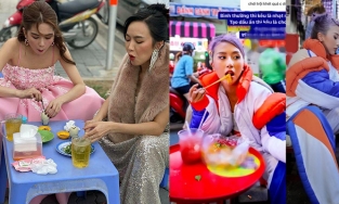 Ngồi quán cóc ăn vặt vỉa hè: Ngọc Trinh và Diệu Nhi diện váy công chúa, Quỳnh Anh Shyn 'cồng kềnh' 