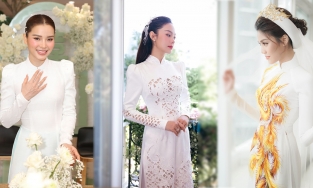 Mỹ nhân Việt diện áo dài trắng ngày cưới: Minh Hằng độc lạ cùng ô lưới, Lan Khuê chơi trội