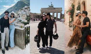 'Vợ chồng son' Ngô Thanh Vân và Huy Trần khoe thời trang 'tân nương, tân lang' ở trời Tây