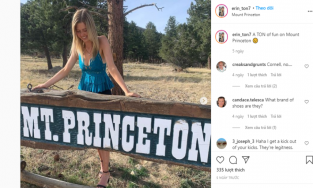 Cô gái Mỹ leo núi với đôi giày cao gót