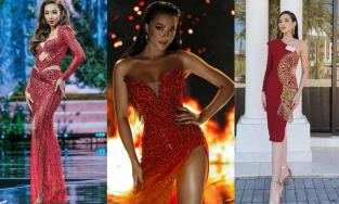 Dàn hoa hậu đọ sắc khi diện đầm đỏ: Kim Duyên mặc váy từ rác, Thuỳ Tiên làm chủ sân khấu