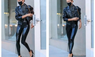 Nếu không phải Hailey Bieber, ai dám mặc legging da bóng?