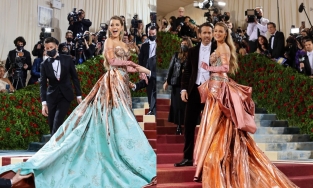 Ông chồng há hốc mồm khi thấy vợ 'thay váy' ngay trên thảm đỏ Met Gala 2022