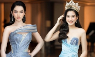 Hoa hậu Đỗ Thị Hà và Cẩm Đan đọ sắc khi cùng diện váy xanh dương