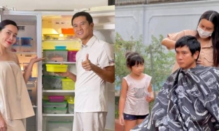 Lưu Hương Giang mở tiệm spa tại nhà, cắt tóc cho ông xã nhưng biểu cảm của Hồ Hoài Anh lại hơi sai