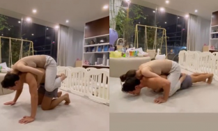 Vừa cõng vợ vừa chống đẩy, Kim Lý vẫn bị Hà Hồ thách thức thế này