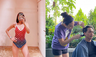 Đàm Thu Trang cắt tóc cho chồng, Châu Bùi được ví như Song Hye Kyo