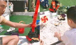 Chồng đại gia của Á hậu Thanh Tú làm hẳn bãi biển trong nhà cho quý tử