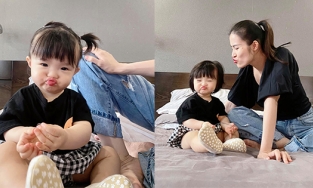 Biểu cảm ngộ nghĩnh của con gái Đông Nhi khi mẹ đòi hôn