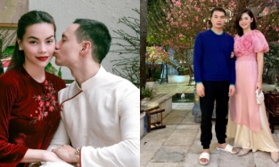 Sao Việt ngày mùng 1 Tết: Chồng đại gia của Thanh Tú mặc giản dị, Hà Hồ sang trọng bên Kim Lý