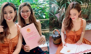 Đại gia nhà đất Midu mặc đầm 2 dây gợi cảm đi bán đất