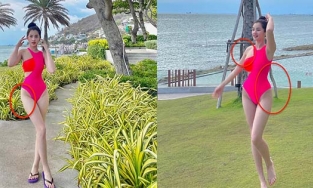Cẩm Đan đăng ảnh bikini gợi cảm nhưng bị soi cong cây, người 'lồi lõm'