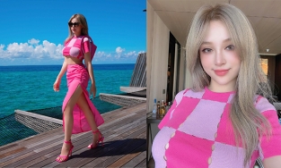 Huyền Baby check-in Maldives, vòng 1 nảy nở trong chiếc áo giống Jennie (BLACKPINK) là tâm điểm