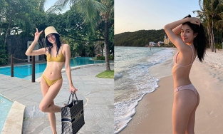 Á hậu Phương Anh tự tin khoe dáng với áo tắm bé xíu dù 'lép' và rạn