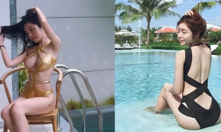 Elly Trần mặc áo tắm ngồi bên bể bơi, dáng nuột đến mức bạn bè nghi ngờ: 'Lúc này chưa đẻ hả?'