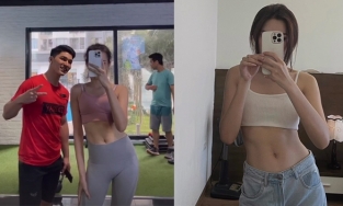 Đỗ Thị Hà tự tin cởi áo khoe thành quả tập luyện