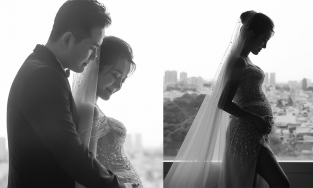 Karen Nguyễn công khai ảnh bụng bầu to vượt mặt trong ngày cưới
