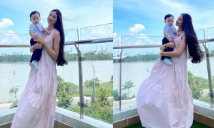 Phạm Hương về Việt Nam vẫn diện váy rộng thùng thình giữa tin đồn bầu bí