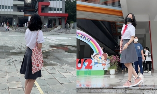 Vợ Hồng Đăng đưa con gái lớn đi nhập học ở trường mới, vắng bóng chồng